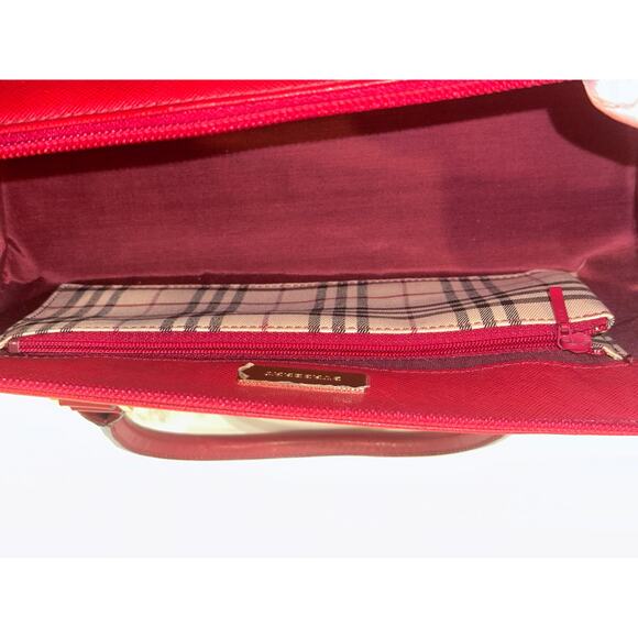 Burberry Leather Red Nova Check Pattern Tubular Bag w/COA - Picture 6 of 8